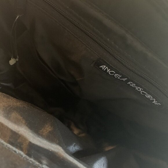 Angela Frascone Black Leather Apples Floral Resin Handbag NOS Vintage - Picture 3 of 12